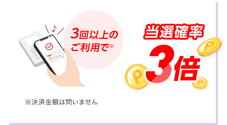 3回以上のご利用で(※)当選確率3倍 ※決済金額は問いません