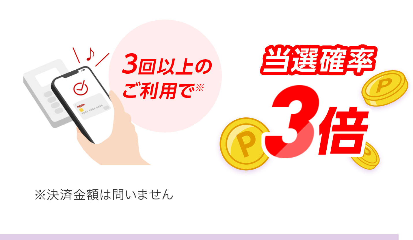 3回以上のご利用で(※)当選確率3倍 ※決済金額は問いません