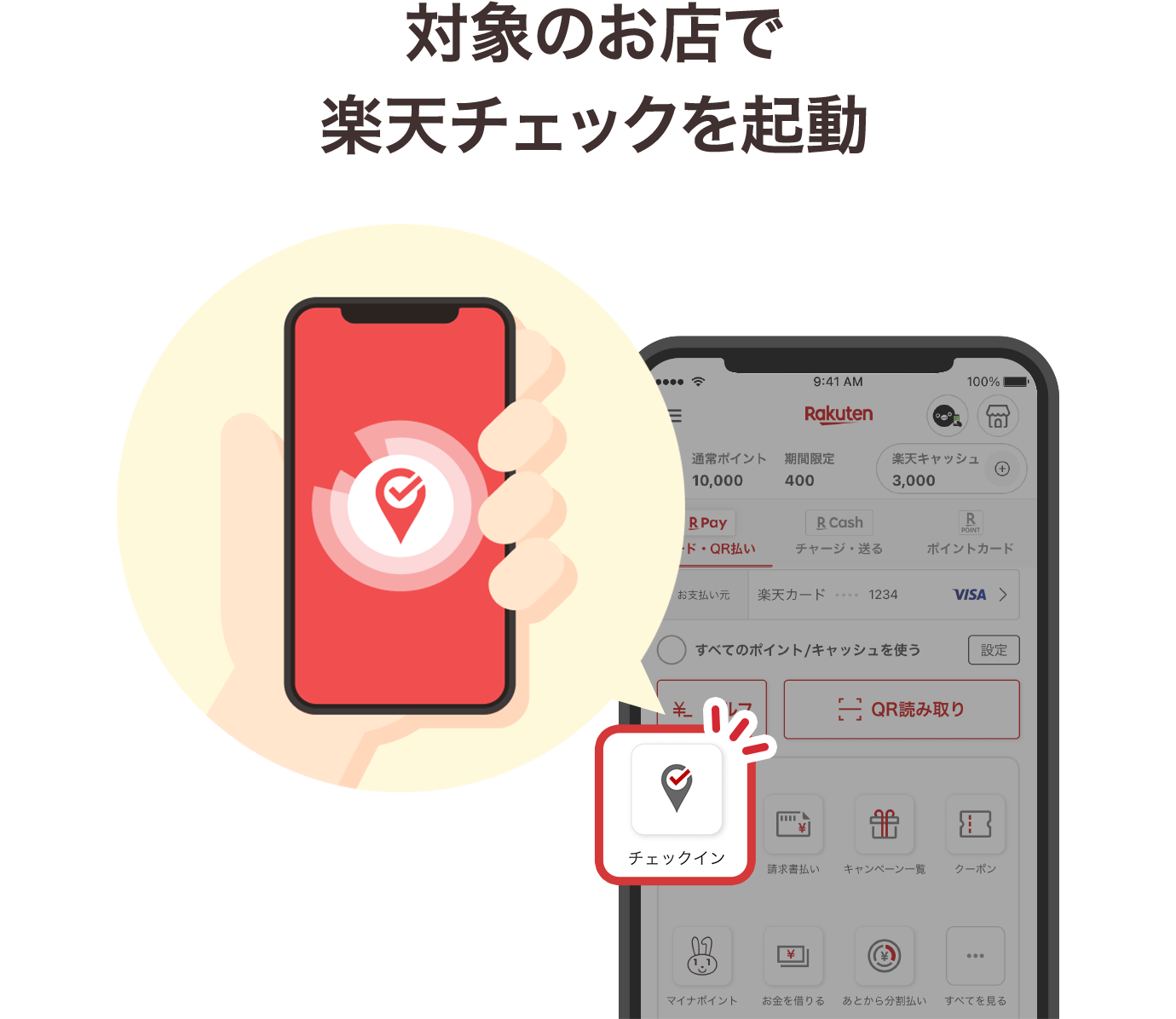 対象のお店で楽天チェックを起動