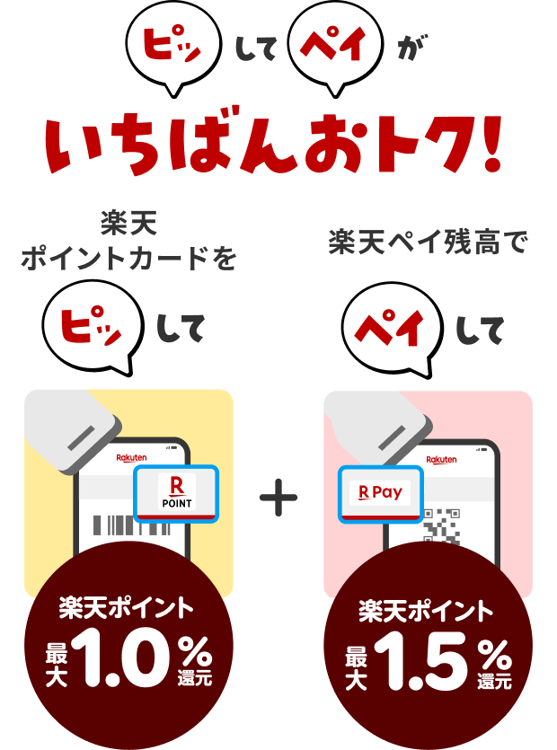 楽天ポイントカードをピッして楽天ポイント最大1.0％還元 楽天ペイ残高でペイして楽天ポイント最大1.5％還元
