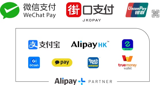 微信支付WeChatPay 街口支付JKOPAY 支付宝 AlipayHK EZ-Link GCash pay Touch'nGo Alipay PARTNER