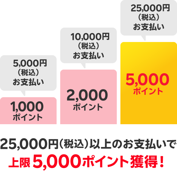 25,000円（税込）以上のお支払いで上限5,000ポイント獲得！