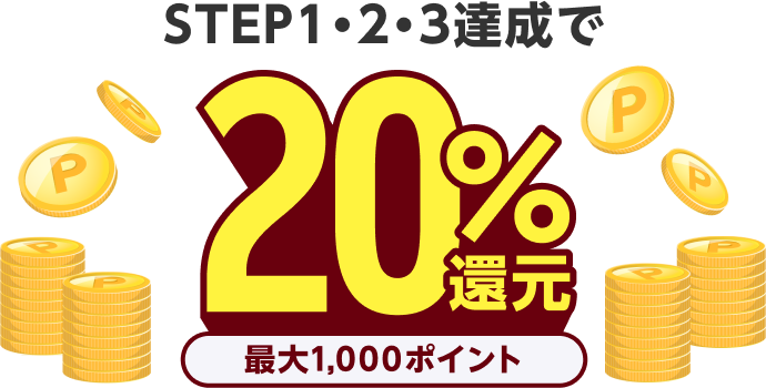 STEP1・2・3達成で 20%還元 最大1,000ポイント