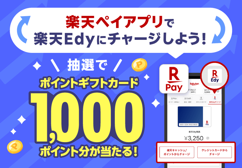 楽天Edyに50円以上チャージで抽選1,000ポイントが当たる過去キャンペーン