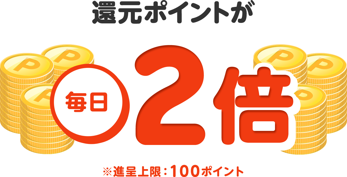 還元ポイントが毎日2倍　※進呈上限：100ポイント